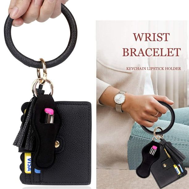 Wristlet Wallet Bracelet Keychain Pocket Card Holder Tassel Keyring with Charpstick Holder for Women Wristlet Wallet Bracelet Keychain Pocket Card Holder Tassel Keyring with Charpstick Holder for Women